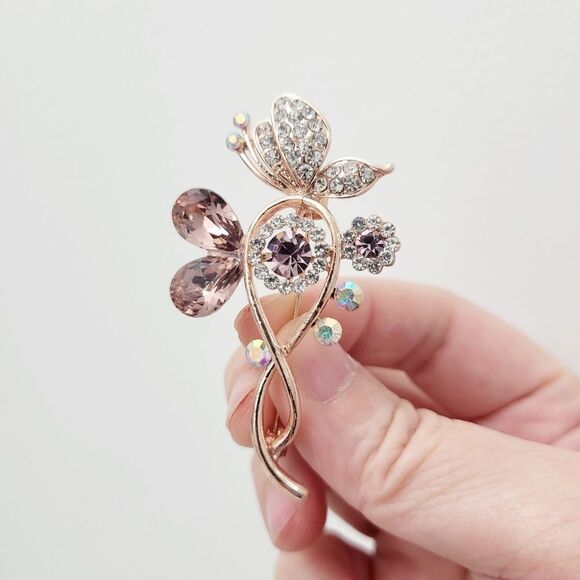 Brand New Rhinestone Purple Butterfly Brooch Pin - Picture 2 of 6